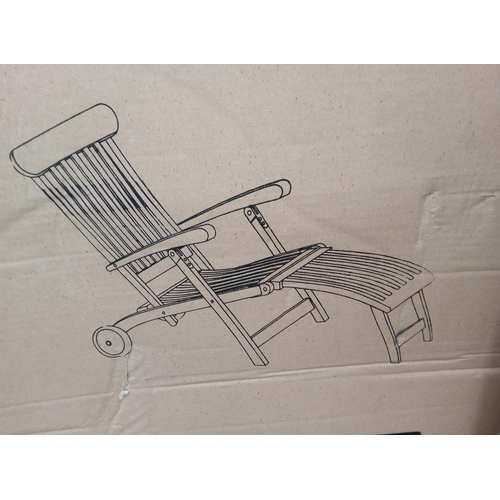 131C - 2 Boxed Emmanuel Products Ltd Teak Steamer Chairs/Sun Loungers with Wheels.