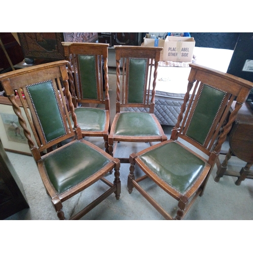 400 - 4 x Henry Hoyle Dining Chairs with Turned Legs and Uprights with Leather Seat Pads.