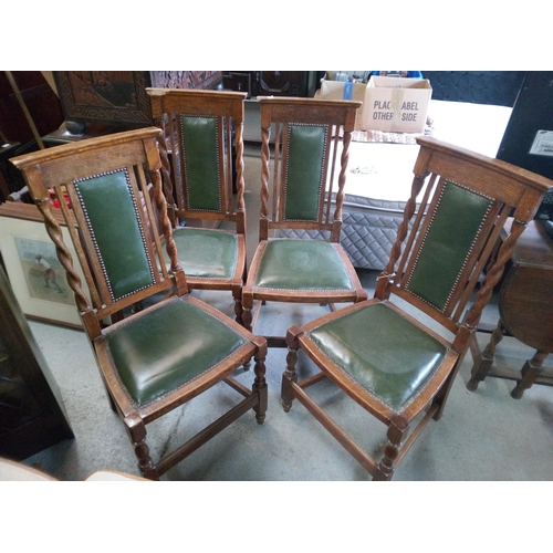 400 - 4 x Henry Hoyle Dining Chairs with Turned Legs and Uprights with Leather Seat Pads.