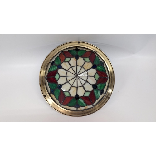 601 - A Tiffany Style Lead Glass Ceiling Light. 36cm In Diameter.