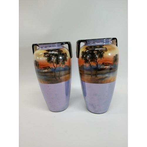 662 - An Opposing Pair of Vintage Hand Painted Noritake Vases.