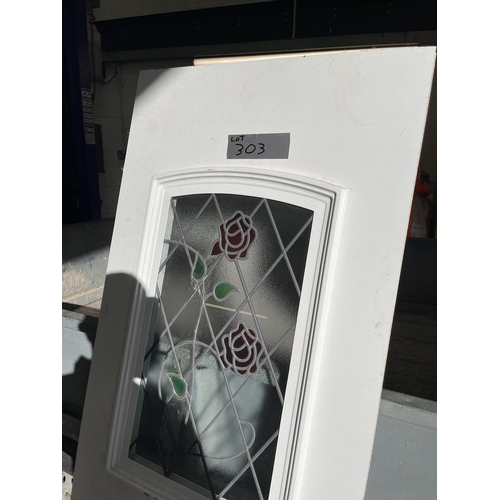 303 - UPVC door panel new with lead glass Rose. 1785x650mm