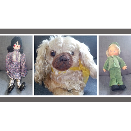 318 - 3 Vintage Toys. 2 Dolls and a Dog.