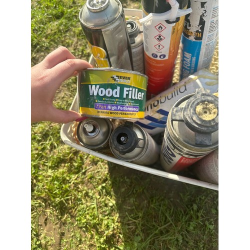 850 - Assortment of expanding foam, wood filler and adhesive