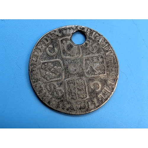 627 - William III 1697 Silver Shilling - Drilled