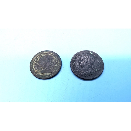 637 - George I Farthing Coin - Possibly 1723 and George ! 1743 Half Penny