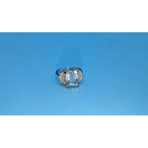 591 - 18ct white gold art deco aquamarine and baguette and rbc diamond ring.  Aquamarine 4.05ct.  Diamonds... 