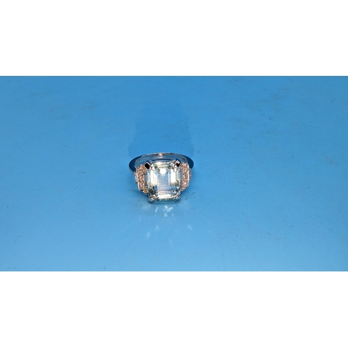 591 - 18ct white gold art deco aquamarine and baguette and rbc diamond ring.  Aquamarine 4.05ct.  Diamonds... 