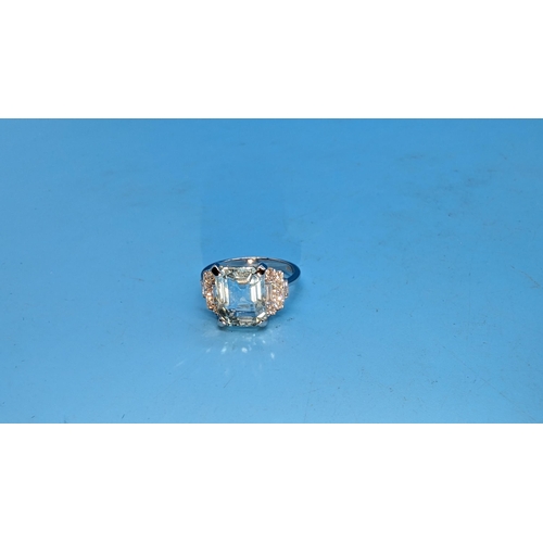 591 - 18ct white gold art deco aquamarine and baguette and rbc diamond ring.  Aquamarine 4.05ct.  Diamonds... 