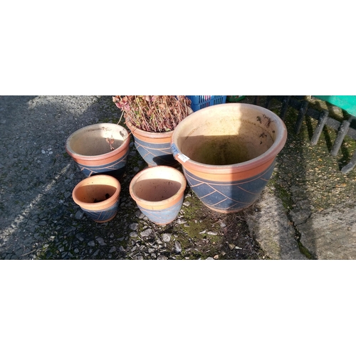 43 - 5 x Glazed Pots with Blue Design in Various sizes
