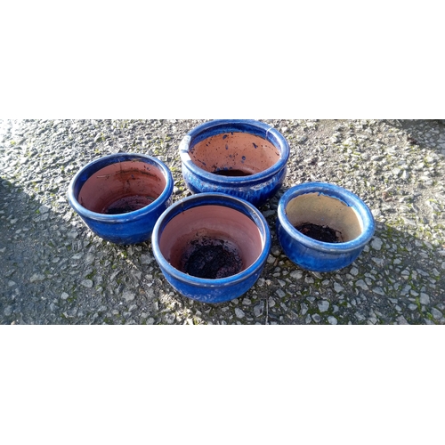 45 - 4 x Blue Glazed Medium Size Pots