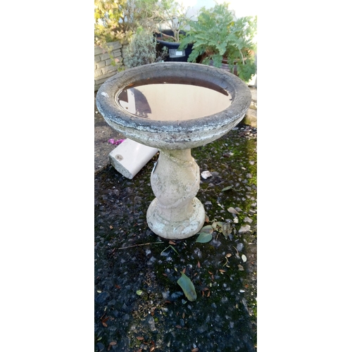 57 - Concrete Bird Bath with Flowers on Base