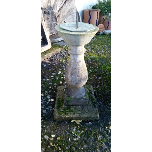 58 - Weathered Concrete Stand with Brass Sundial