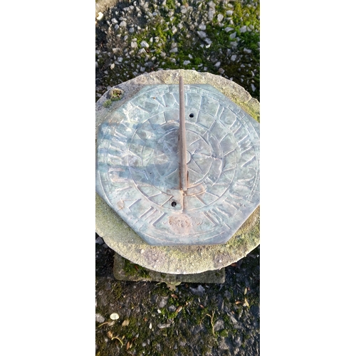 58 - Weathered Concrete Stand with Brass Sundial