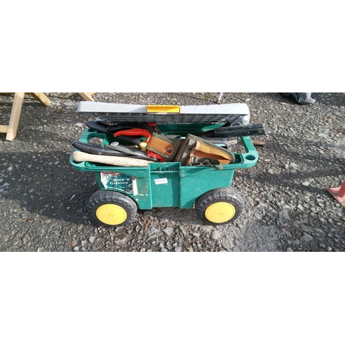 165 - Collection of Garden Hand Tools in Wheeled Toolbox seat