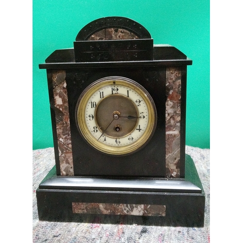 700 - Victorian Slate and Marble Mantle  Cased Mantle Clock