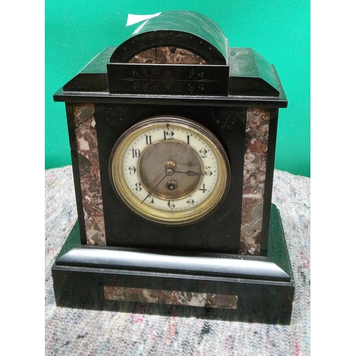 700 - Victorian Slate and Marble Mantle  Cased Mantle Clock