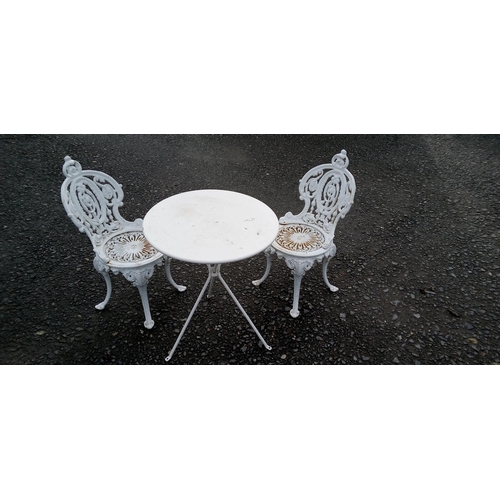 6A - 2 x Heavy Cast Iron Garden Chairs and Folding Light Weight Bistro Table