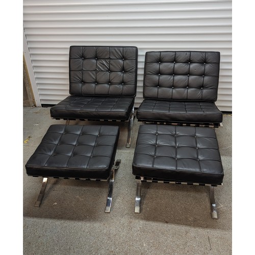 461 - A Pair of Black Barcelona Style Chairs and Stools