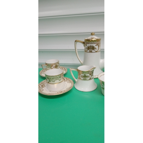 373 - Noritake Tea Service with 4 Cups (one cracked), 4 Saucers, Milk Jug, Sugar Bowl and Tea Pot.