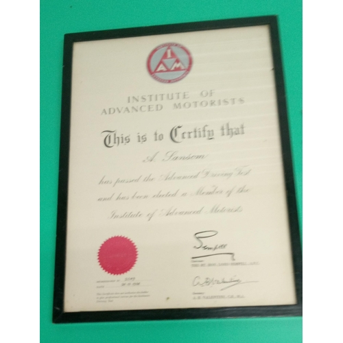 687 - Institute of Advanced Motorists Certificate and Car badge.