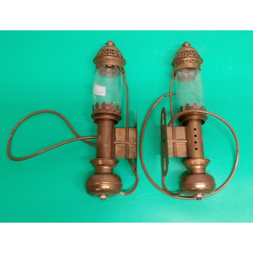 691 - 2 x Brass Reproduction Railway Carriage Lamps.