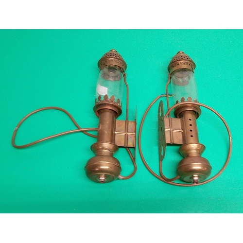 691 - 2 x Brass Reproduction Railway Carriage Lamps.