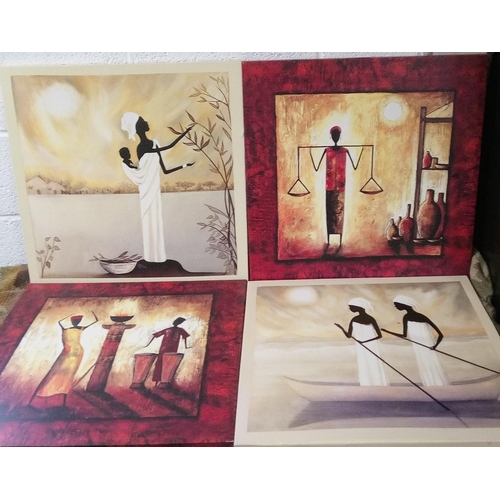 358 - 4 Large African Themed Canvases, 56x56cm each.