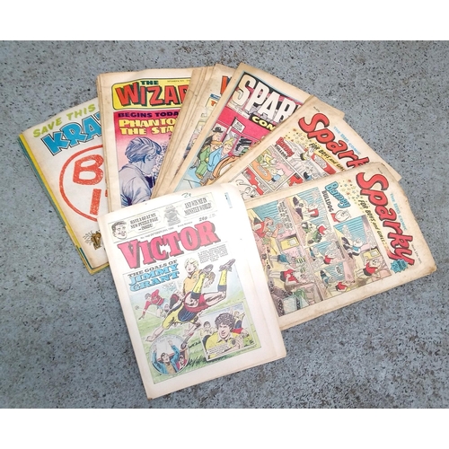 697 - A Large Collection of Vintage Comics inc. Sparky, Victor , The Wizard and More