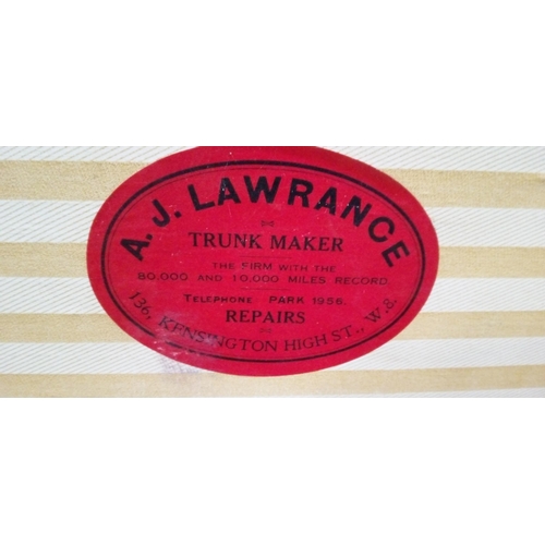 2 - A Wooden Bound Canvas Trunk by A.J Lawrence of Kensington. 50cm H x 95cm W x 56cm D.