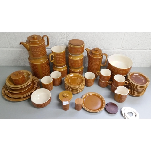 250 - Hornsea Saffron Dinner and Tea Service Items including:-
5 Storage Cannisters, Tea Pot, Coffee Pot, ... 