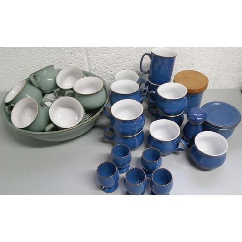 257 - Mixed Blue and Green Denby Crockery Items Including:-

Fruit Bowl, 13 Cups, 6 Saucers, 5 Egg Cups an... 