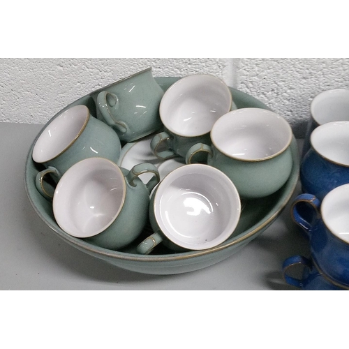 257 - Mixed Blue and Green Denby Crockery Items Including:-

Fruit Bowl, 13 Cups, 6 Saucers, 5 Egg Cups an... 