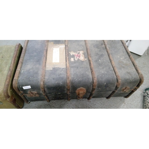 3 - 2 Wooden Bound Trunks with Leather handles.