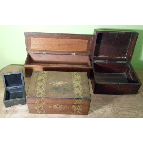 804 - 4 Antique and Vintage Wooden Boxes, 1 with Inlaid Detailing.