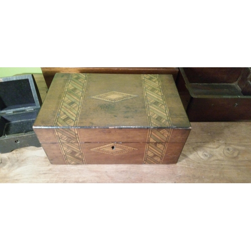 804 - 4 Antique and Vintage Wooden Boxes, 1 with Inlaid Detailing.