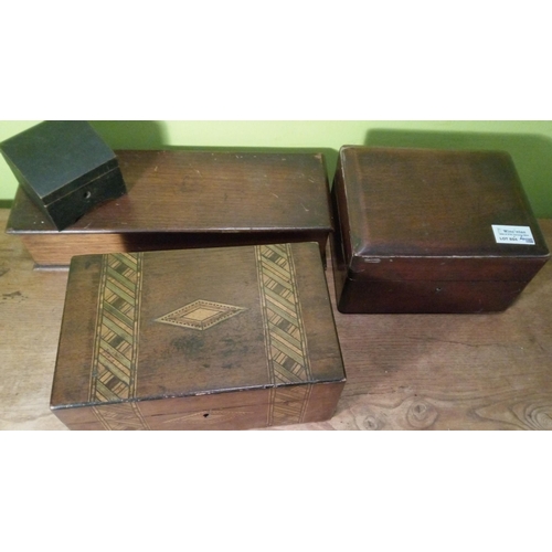 804 - 4 Antique and Vintage Wooden Boxes, 1 with Inlaid Detailing.