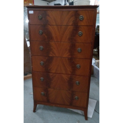 714 - 6 Drawer Chest with Mahogany Inlay and Brass Handles. 114cm H x 64cm W x 48cm D.