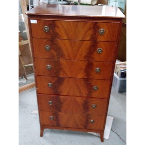 714 - 6 Drawer Chest with Mahogany Inlay and Brass Handles. 114cm H x 64cm W x 48cm D.