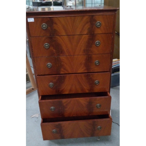 714 - 6 Drawer Chest with Mahogany Inlay and Brass Handles. 114cm H x 64cm W x 48cm D.