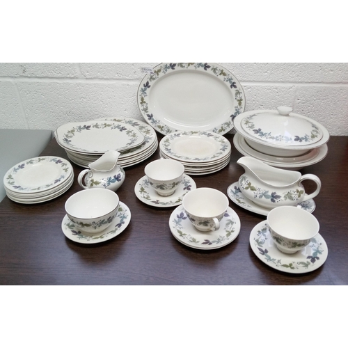 279 - A Part Royal Doulton Burgundy Dinner Service including:-
1 Large Oval Platter, 2 Cake Plates, 2 Lidd... 