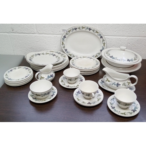 279 - A Part Royal Doulton Burgundy Dinner Service including:-
1 Large Oval Platter, 2 Cake Plates, 2 Lidd... 