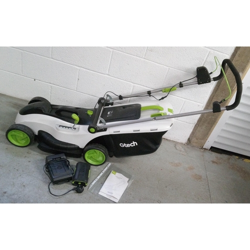 125 - A G-Tech CLM Cordless Lawn Mower with Charger, Battery and Instructions.