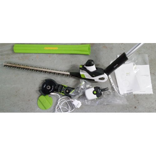 126 - A G-Tech Cordless Hedge Trimmer with Branch Cutter attachment, Charger, Battery and Instructions.