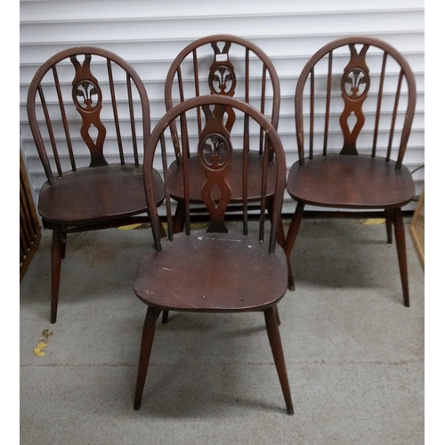 718 - 4 Ercol Winsor Fleur De Lys Vintage Dining Chairs.