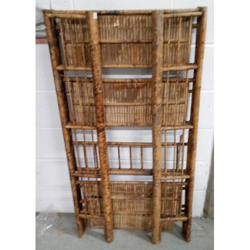 731 - Bamboo Folding Shelves in need of repair to 2nd shelf from bottom. 130cm H x 74cm W x 30cm D.