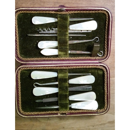 802 - An Antique Mother of Pearl Cased Sewing Set.