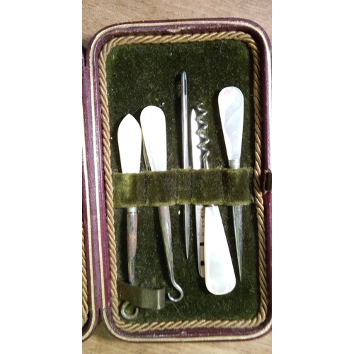 802 - An Antique Mother of Pearl Cased Sewing Set.