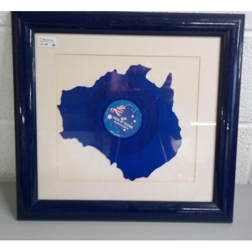 346 - Framed Men At Work Blue Picture Disc in the shape of Australia.