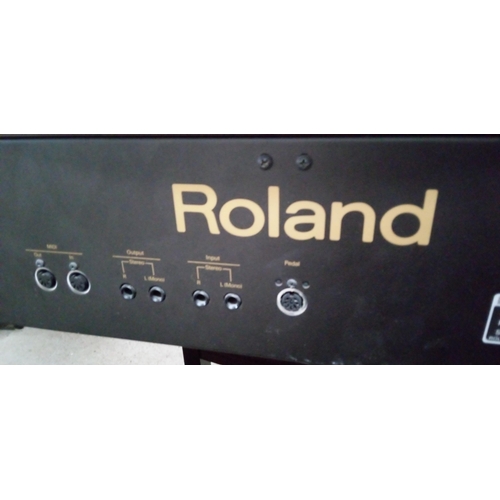 325 - A Roland HP-1 Digital Piano with Foot Pedals and Stool. 82cm H x 139cm W x 43cm D.